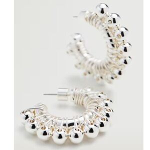 Mango Silver Metallic Bead Hoop Earrings
